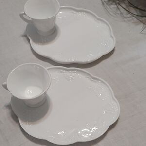Indian Glass Snack Plate & Cup Set Harvest Milk Glass by Colony, Set Of 4